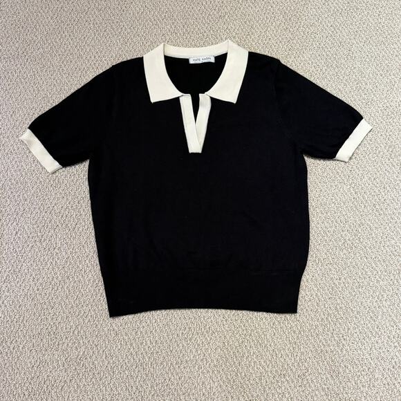 Kate Kasin Tops - Kate Kasin Black White Contrast Collar Knit Polo Sweater Top Womens M